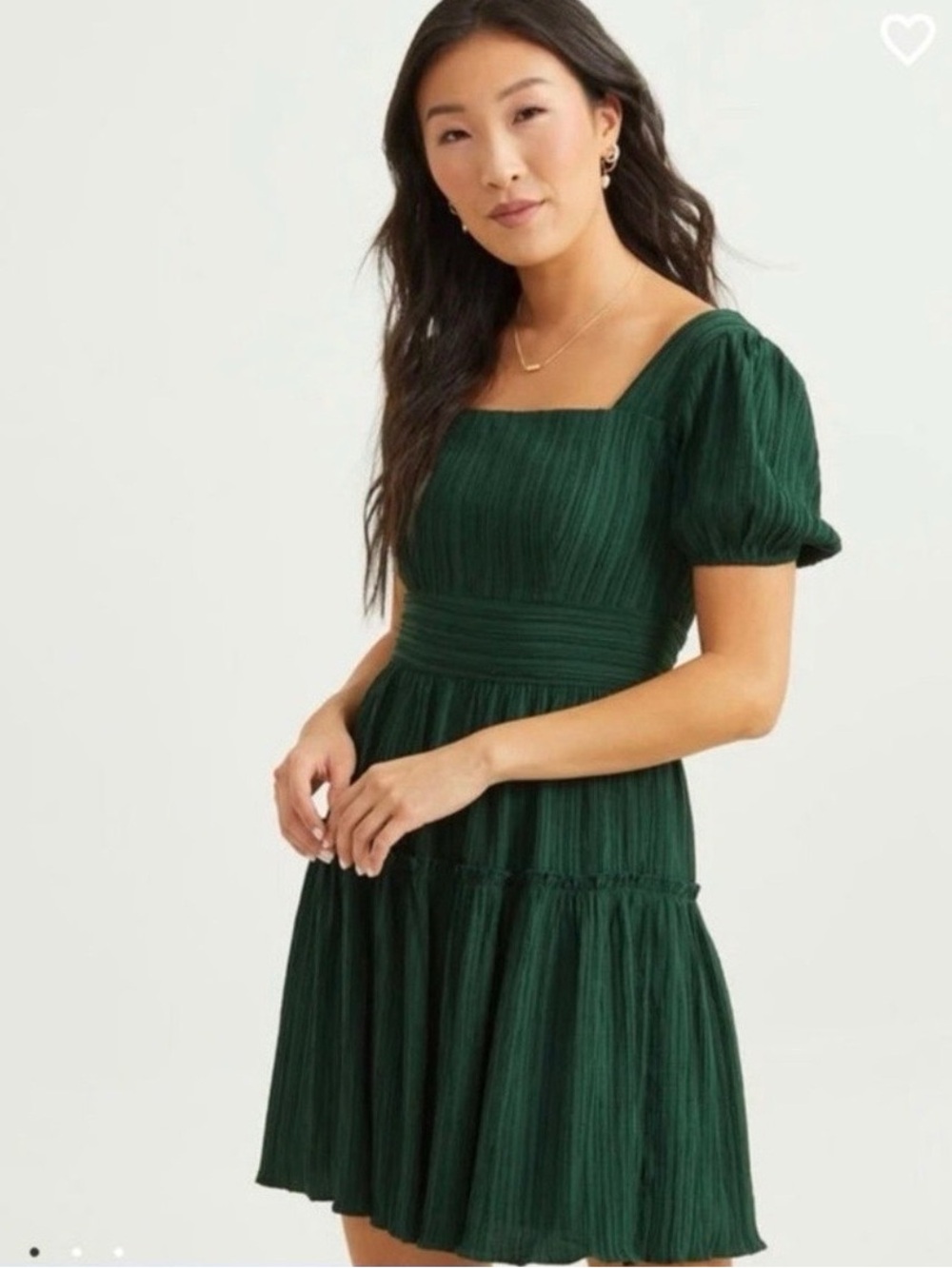 Altar'd State Abigail Dress NWT Green Textured Mini Square Neck Puff Sleeve